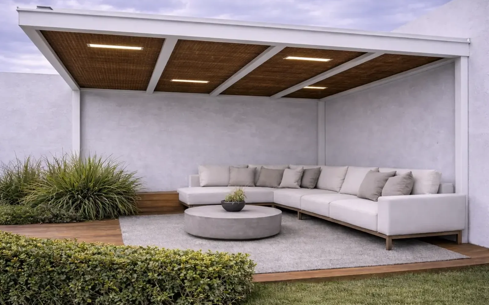 Pérgola moderna con estructura de sombra